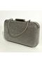 Women's Evening Big Stone Look Platinum Smoked Glossy Chain Wedding Party Bag - 5