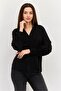 Women V-Neck Long Sleeves Plain Blouse, Black