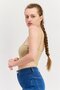 Women Asymmetrical Neck Sleeveless Rip Tank Top, Beige - 2