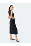 Draped Window Detail Round Neck Double Breasted Sleeveless Long Dress - 2