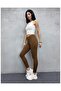 Coffee Color Ribbed Leggings with Raised Inside
