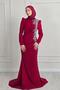 Bordo Krep Taşlı Abiye 4964