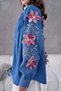 Women's Denim Kimono Jacket with Embroidered Tulle Flowers and Stones on the Back and Sleeves - 5