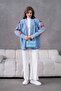Women's Back and Sleeves Embroidered Tulle Floral and Stone Embroidered Denim Kimono Jacket - 5