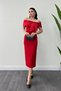 Atlas Fabric Collar Ribbon Detailed Pencil Dress - RED