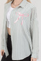Women's bow print oversized striped shirt khaki white - 71567 - 5