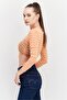 Women Round Neck Long Sleeve Abstract Print Top, Orange - 2