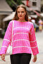Round Crew Neck Hair Braided Long Sleeve Stripe Pattern Two Colors Winter Knitwear Sweater