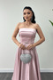 Satin Fabric Back Rope Detail Midi Dress - Pudra - 3