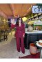 Women's Two-Piece Blazer Jacket and Trousers Set with Accessory and Button Detail, Wide-Leg - 2