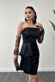 Satin Fabric Strapless Mini Dress - Black - 4
