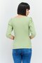 Women Scoop Neck 3/4 Sleeves Textured Top, Sage - 3