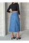 Women's Slit Midi Length Denim Skirt Blue - 4