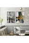 WONDROUS GRAY-GOLD COLOR ABSTRACT FLORAL PATTERNED COMBINATION 01 TEMPERED FRAMED GLASS TABLE 2-PIECE VERTICAL