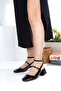 Women's Mary Jane Black Patent Leather Open Back Square Toe Heels - 2