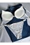 Woman's white stone striped v model supported underwire bra set underwear set - 2