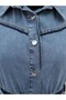Shoulder piped, full-length buttoned denim dress - ice blue - 5