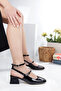 Women's Mary Jane Black Patent Leather Open Back Square Toe Heels