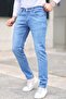 Men's Ice Blue Slim Fit Skinny Leg Laser Jeans