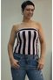 Navy Blue Pink Striped Combed Viscose Bustier Strapless Badi Tank Top T-Shirt