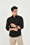 Black-Slim Fit Cotton Linen Texture Men's Shirt