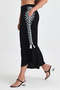 Women's Black Ethnic Authentic Embroidered Elastic Waist Loose Pacal Pants - 5