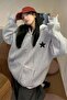 Women's Gray Zippered Silvery Star Printed Cardigan Jacket