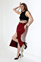 Bordo Suede Skirt Maxi Length 92 cm Front Slit Maxi Long Suede Skirt - 5