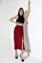 Bordo Suede Skirt Maxi Length 92 cm Front Slit Maxi Long Suede Skirt - 4