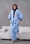 Women's Front Sequin Sequin Embroidered Stone and Pearl Detailed Linen Kimono and Trousers Bottom Top Set - 3