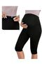 Black Adjustable Waist Lycra Combed Women's Maternity Leggings Capri - 2
