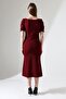Burgundy Front Slit Button Detail Short Sleeve Crepe Dress - 8