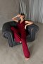 Burgundy Sandy Fabric Padded Belt Detail Jumpsuit - 3