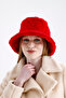 Red Vegan Fur Plush Winter Women's Premium Bucket Hat - 3