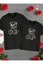 Dear Couple Combination Black Striped Teddy Bear Printed Oversize T-Shirt - 2