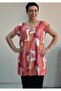 Low Sleeve Combed Cotton Viscose T-Shirt with Pink and White Orange Print Whole Size - 3