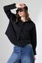 Women's Shirt Black Oversize Relaxed Fit Poplin Fabric Shirt - 5