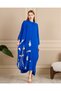 Women's Blue Leafy Print Detail Overseize Loose Shirt Dress - 5