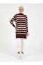 Long Striped Slit Knitwear Tunic - Brown - 2