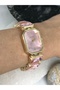 Special Design Crystal Stone Gold Pink Women's Wristwatch - 7