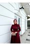 Burgundy Lina Hijab Evening Dress with Ribbon - 6