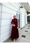 Burgundy Lina Hijab Evening Dress with Ribbon
