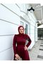 Burgundy Lina Hijab Evening Dress with Ribbon - 4