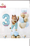 Cute Teddy Bear Bear Foil 3 Year Old Blue Foil Birthday Party Set Ornament - 2