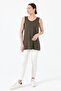 Women's Strappy Combed Cotton T-shirt Khaki - 3