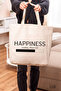 Printed Gusseted Canvas Tote Bag, Happiness Bag