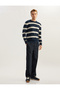 Long Sleeve Cotton Blended Crew Neck Striped Knitwear Sweater - 2