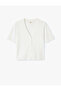 V-Neck Short Sleeve Buttoned Thin Knitwear Cardigan - 3