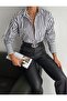 Oversize Striped Model Button and Single Pocket Shirt