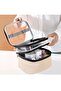 Women's Makeup Bag, Beige Leather, Transparent, Double Compartment, Travel Suitcase Organizer Bag - 5